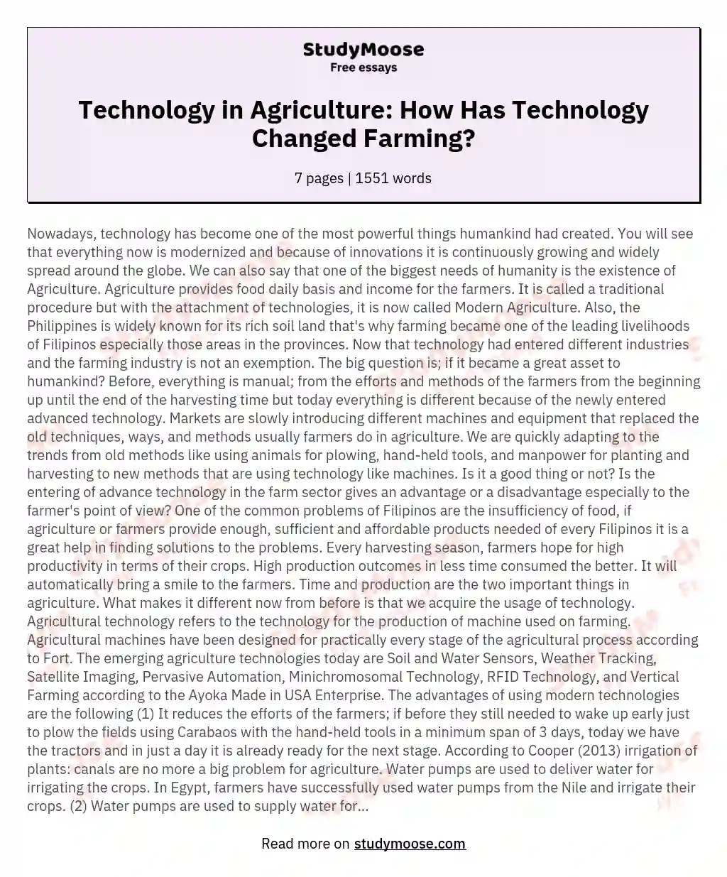 Technology In Agriculture: How Has Technology Changed Farming? Free Essay Example