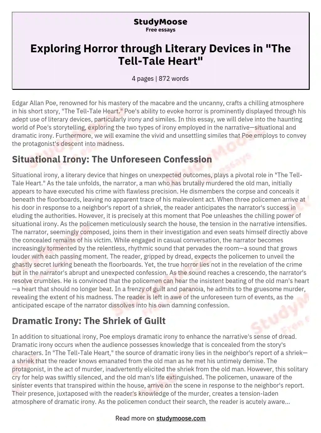 Exploring Horror through Literary Devices in "The TellTale Heart" Free