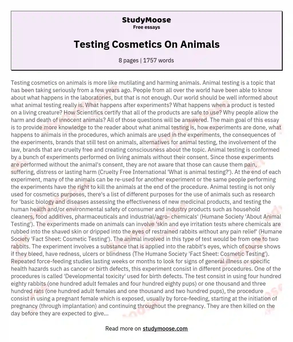 Testing Cosmetics On Animals Free Essay Example