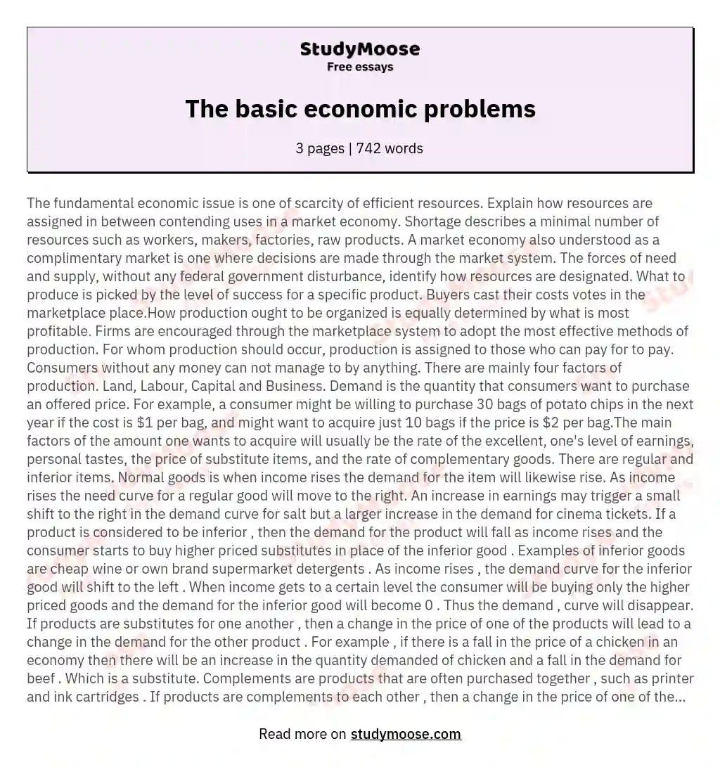 The basic economic problems Free Essay Example