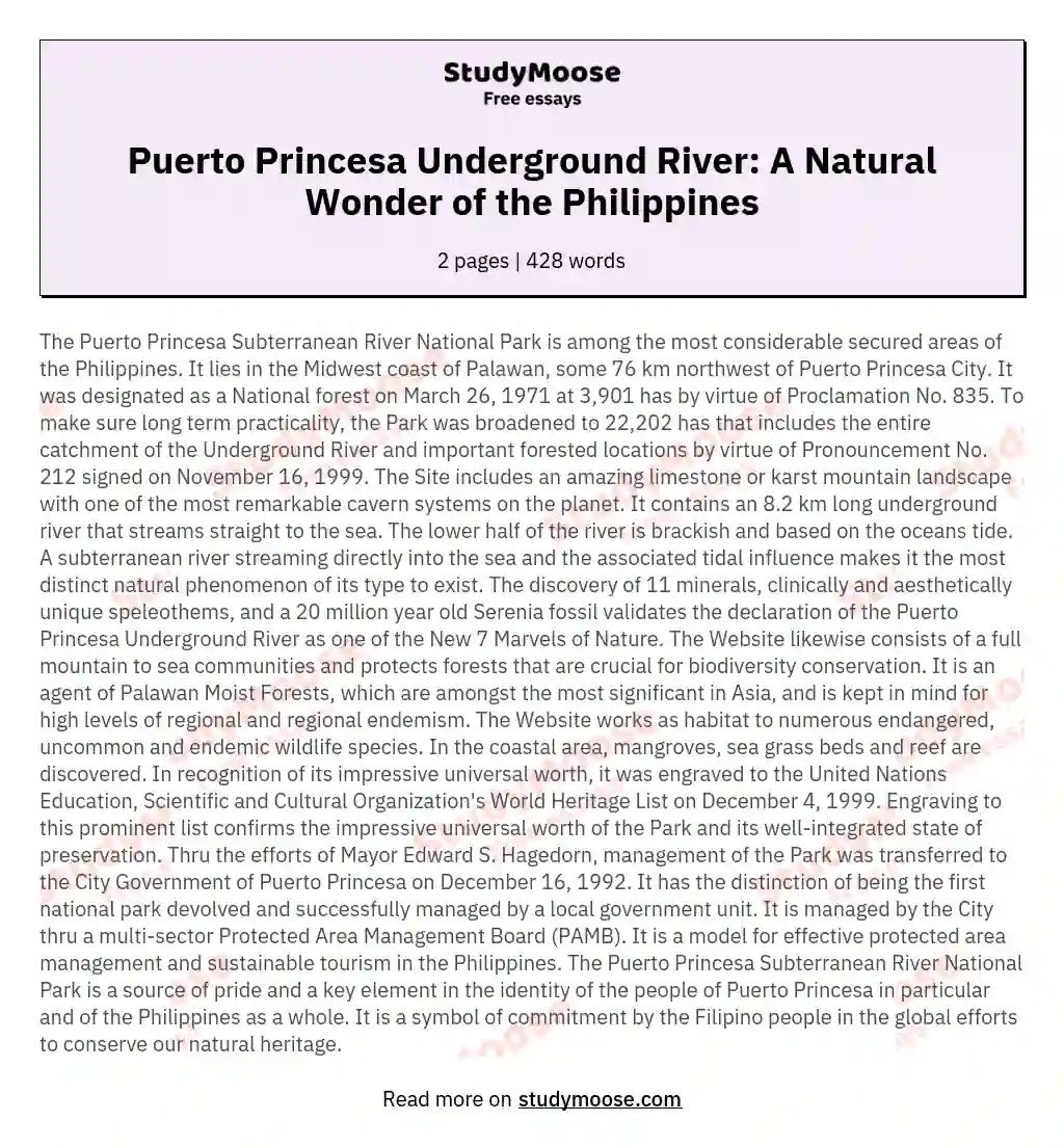 Puerto Princesa Underground River A Natural Wonder of the Philippines Free Essay Example