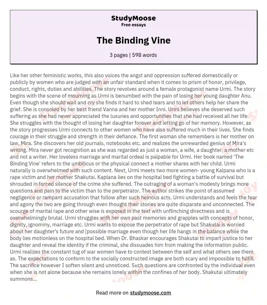 The Binding Vine Free Essay Example