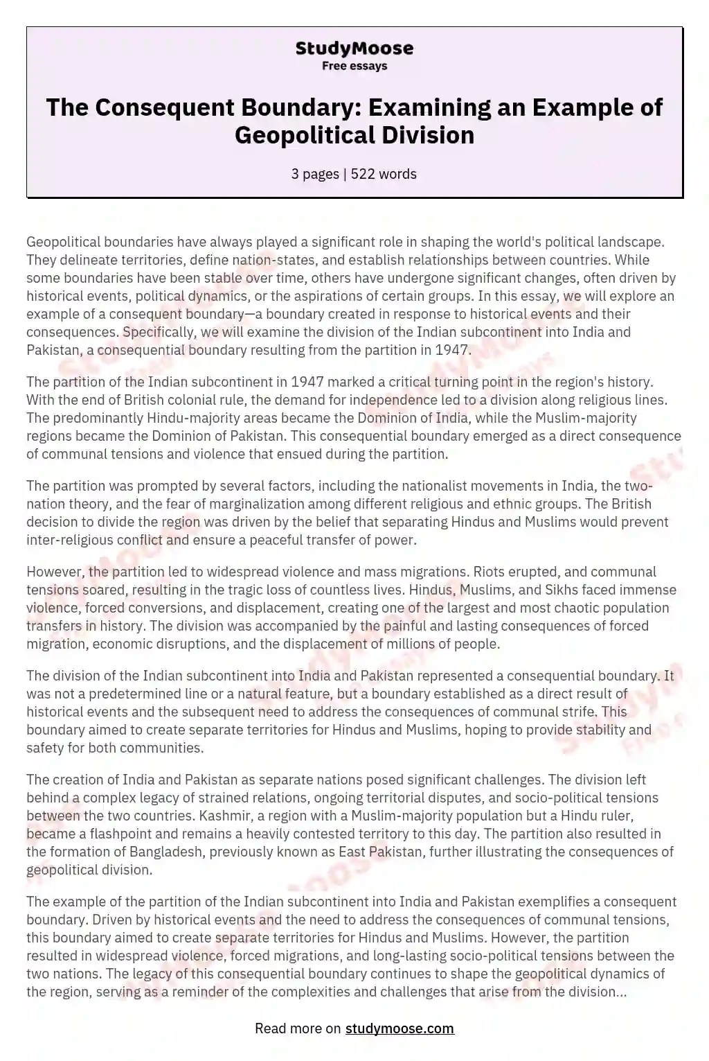 The Consequent Boundary Examining an Example of Geopolitical Division