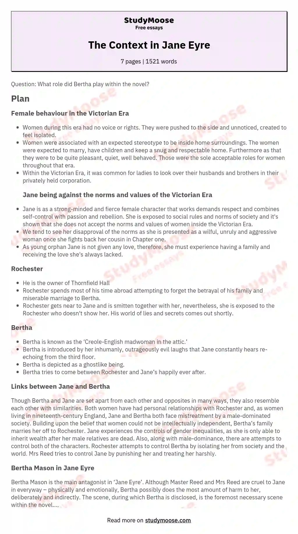 The Context in Jane Eyre Free Essay Example