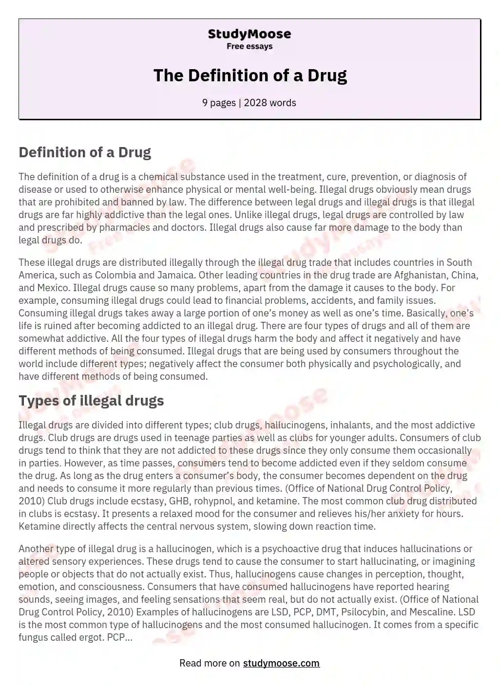 The Definition of a Drug Free Essay Example