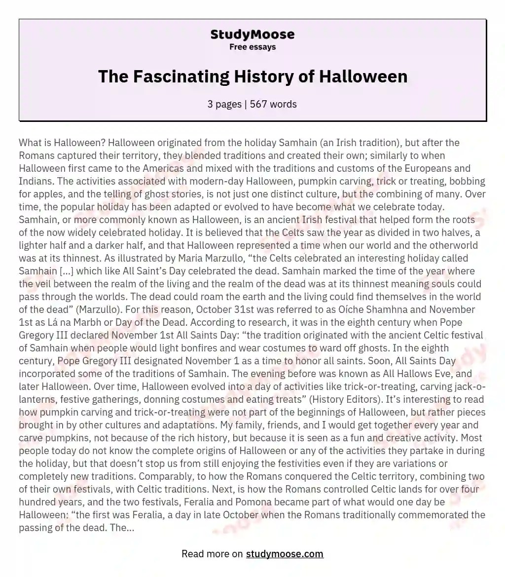 The Fascinating History of Halloween Free Essay Example