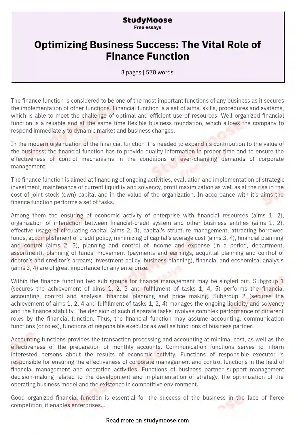 Optimizing Business Success The Vital Role of Finance Function Free