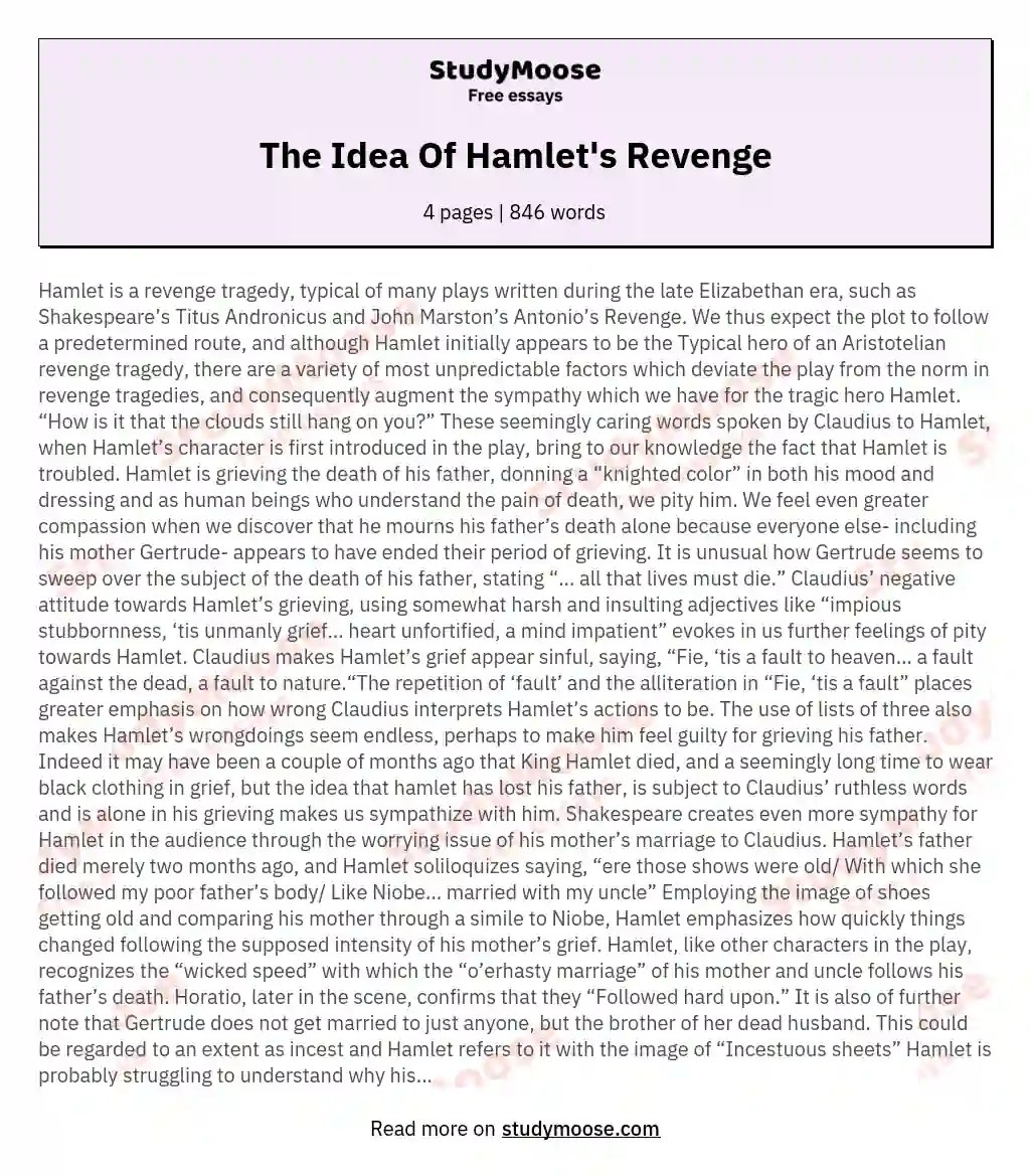Hamlet Beyond Revenge Sympathy, Power, and Politics Free Essay Example