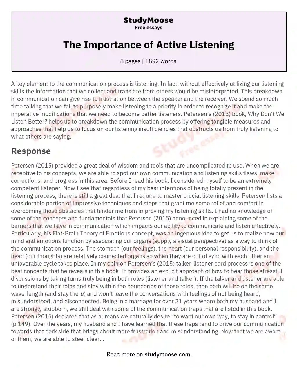 The Importance of Active Listening Free Essay Example