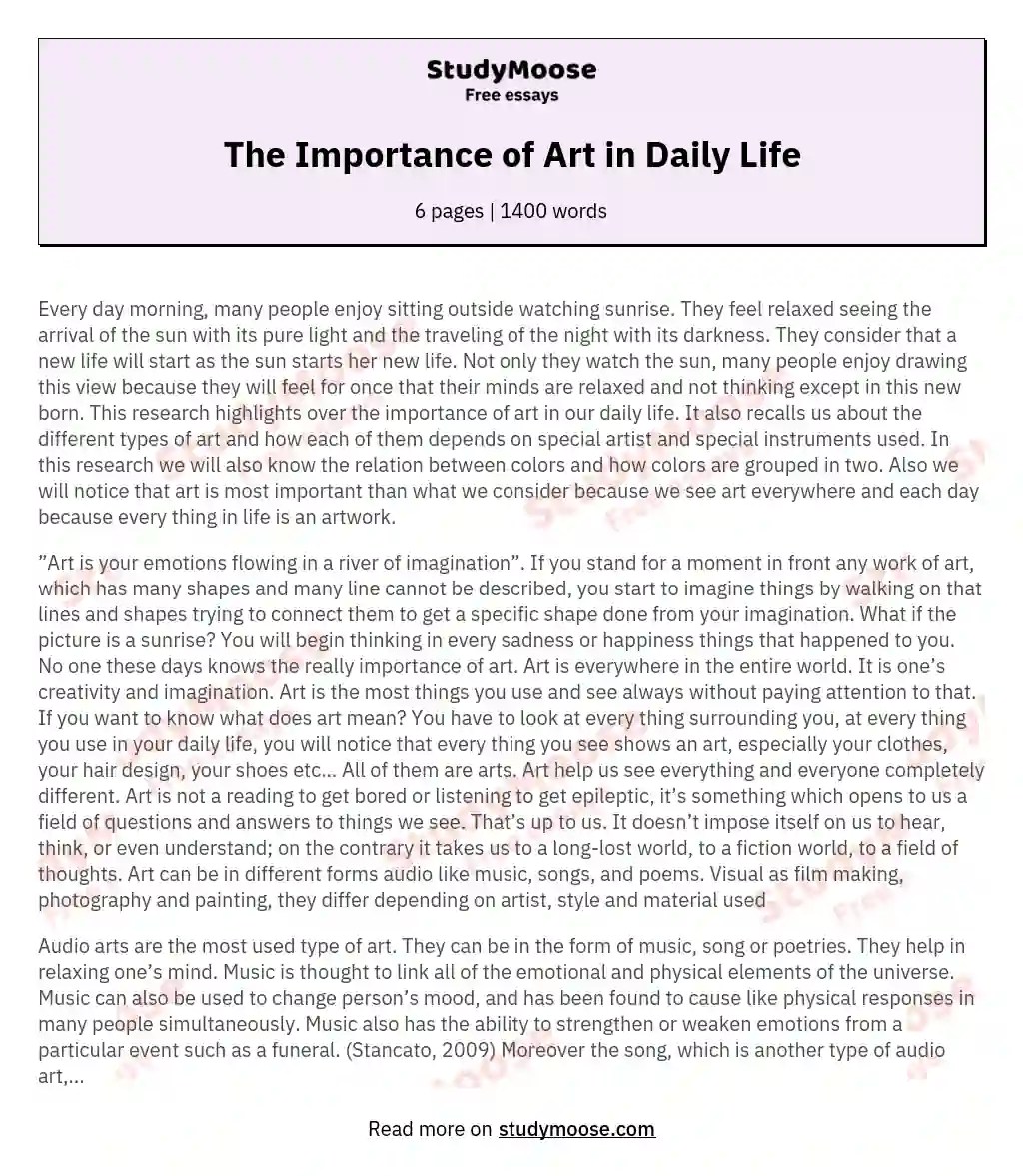 The Importance of Art in Daily Life Free Essay Example