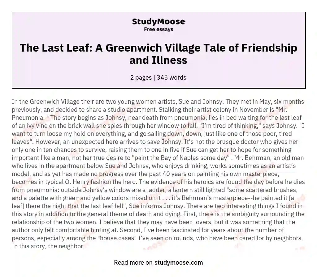 💋 The last leaf short story summary. The Last Leaf. 20221104