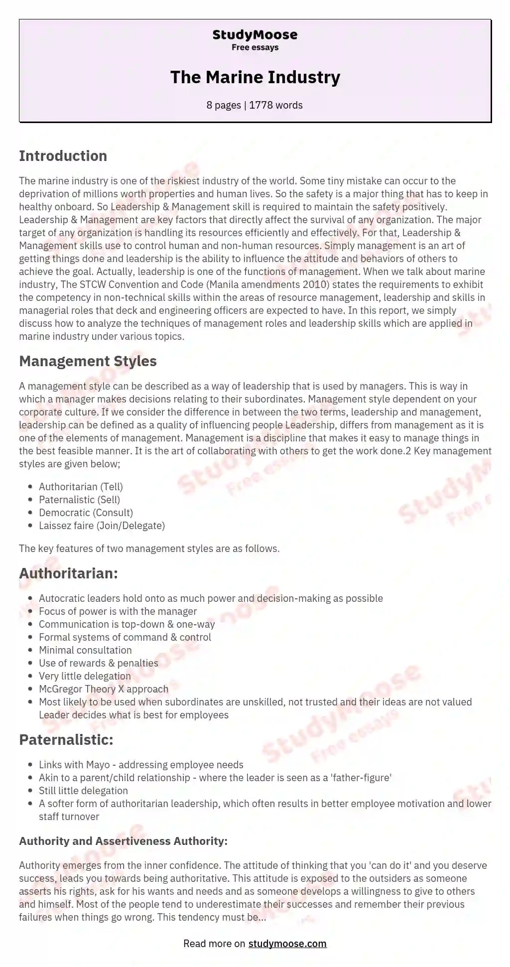 The Marine Industry Free Essay Example