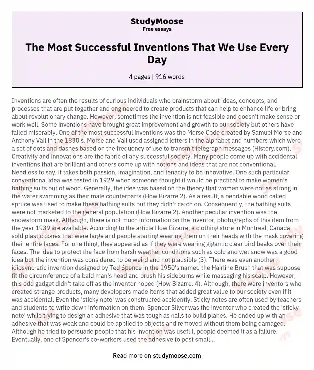 The Most Successful Inventions That We Use Every Day Free Essay Example