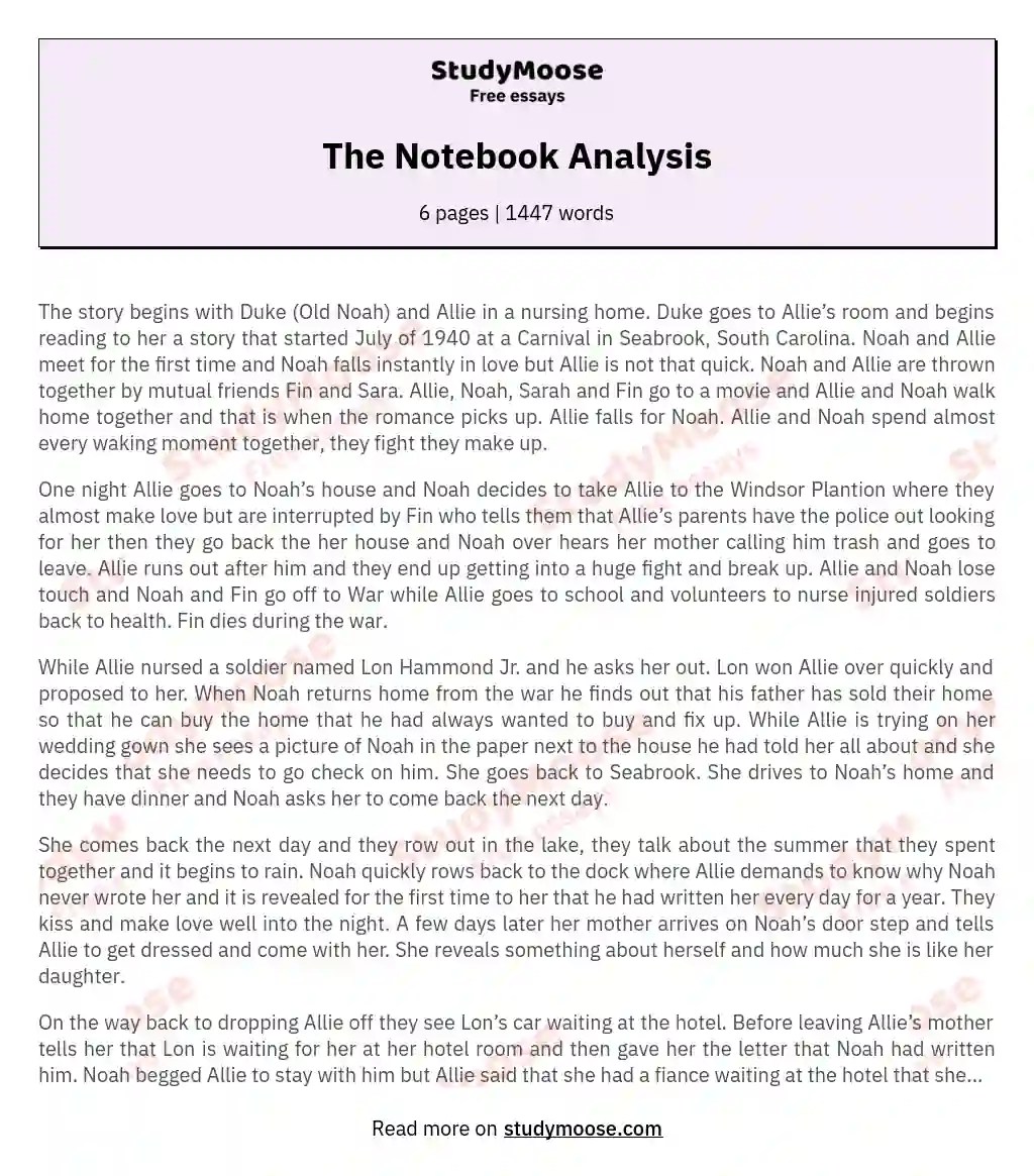 The Notebook Analysis Free Essay Example