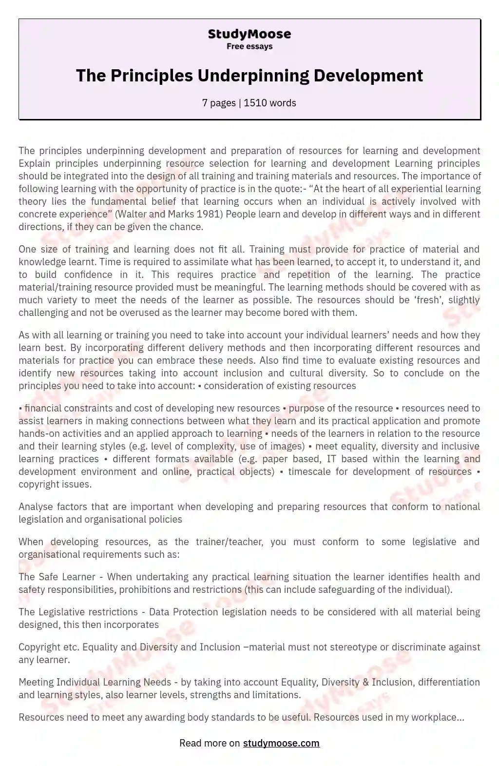 The Principles Underpinning Development Free Essay Example