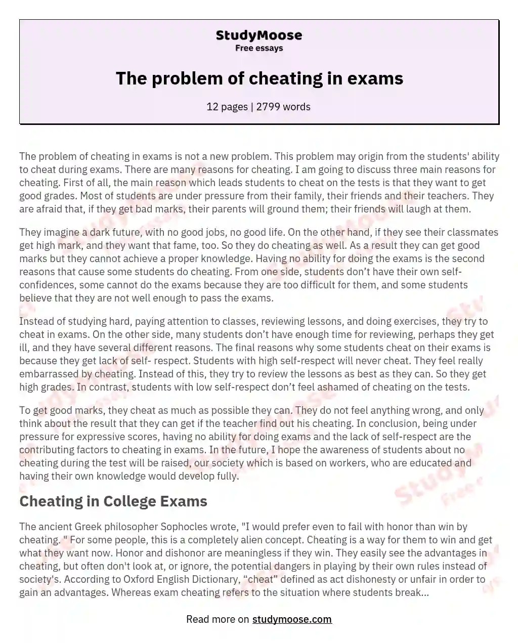 The Problem of Cheating in Exams An Argumentative Essay Example
