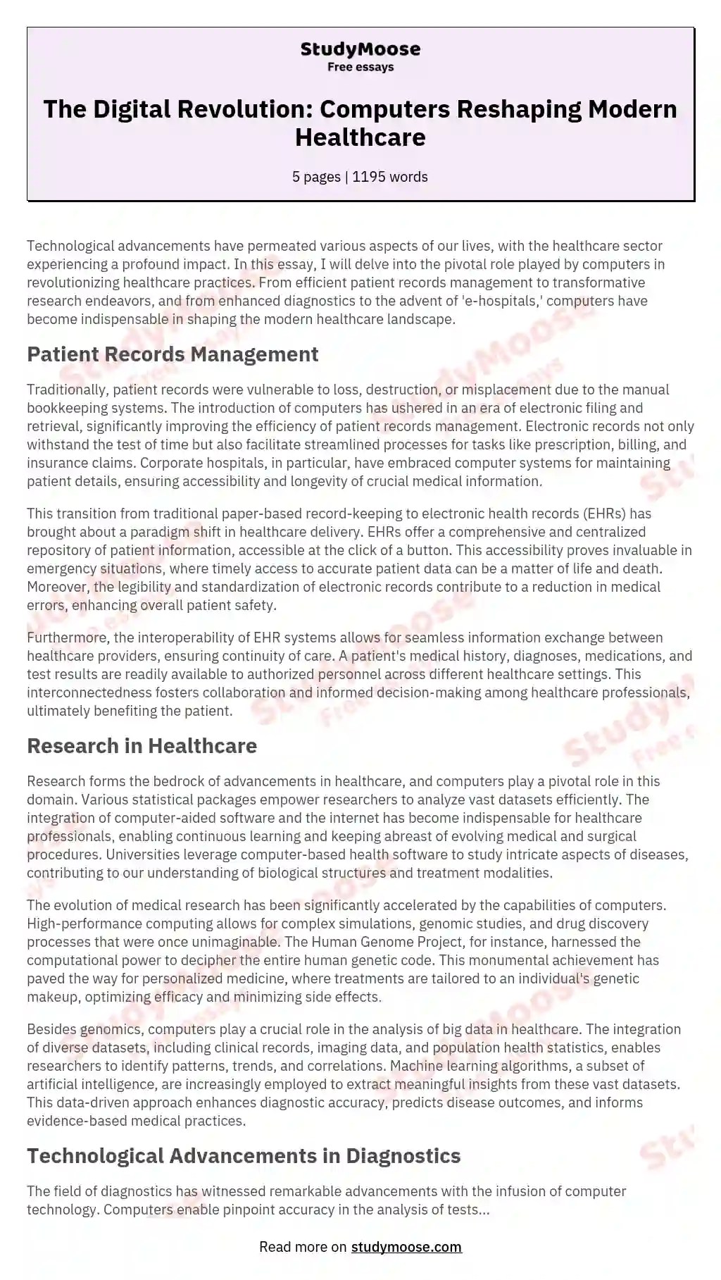 The Digital Revolution Computers Reshaping Modern Healthcare Free