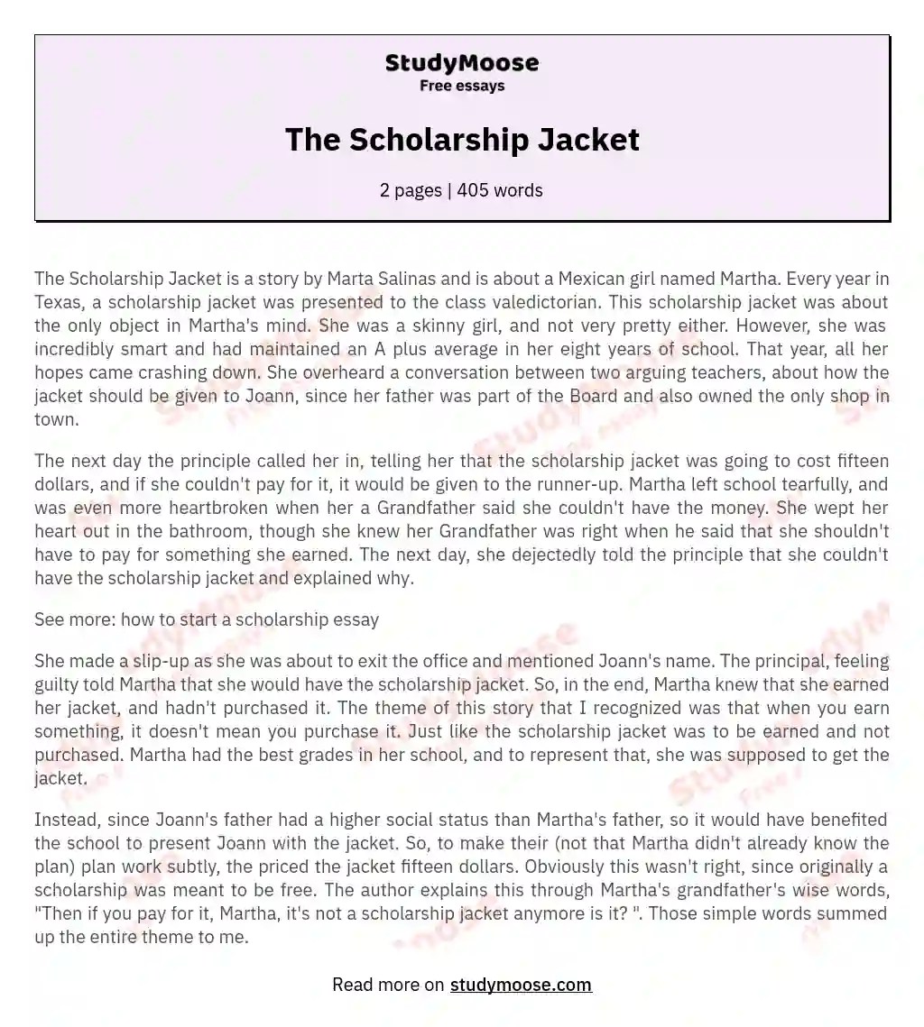 The Scholarship Jacket Free Essay Example