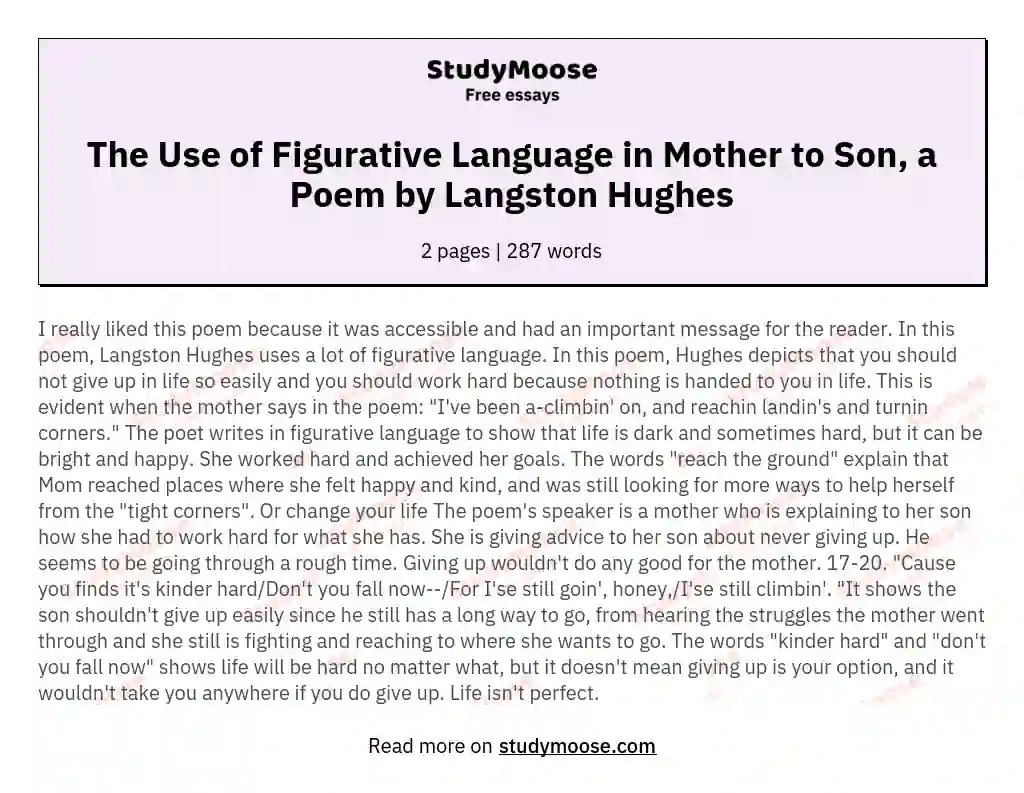 The Use of Figurative Language in Mother to Son, a Poem by Langston