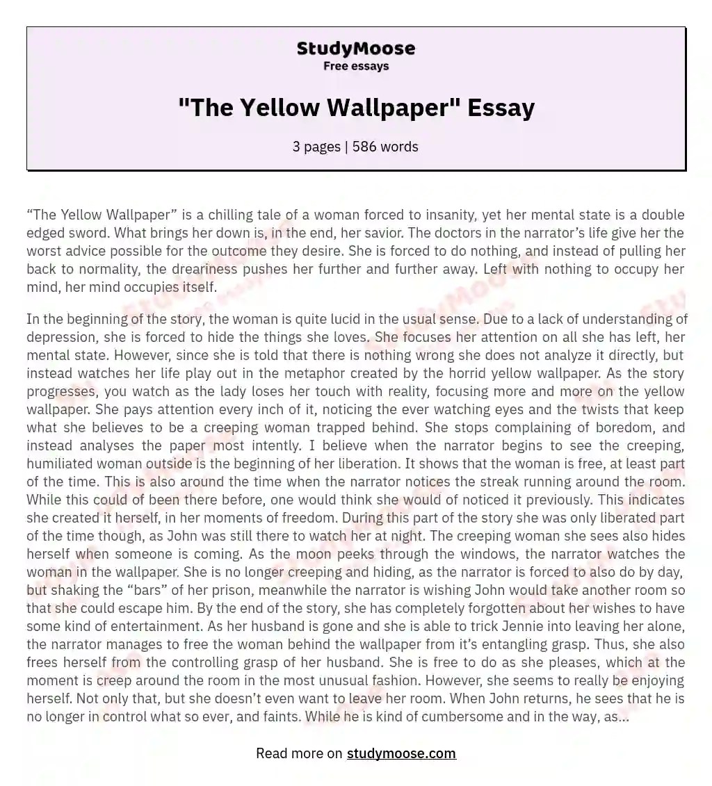 "The Yellow Wallpaper" Essay Free Essay Example