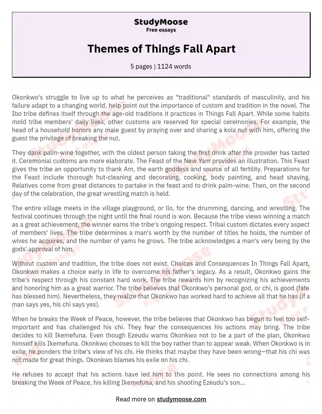 Themes of Things Fall Apart Free Essay Example