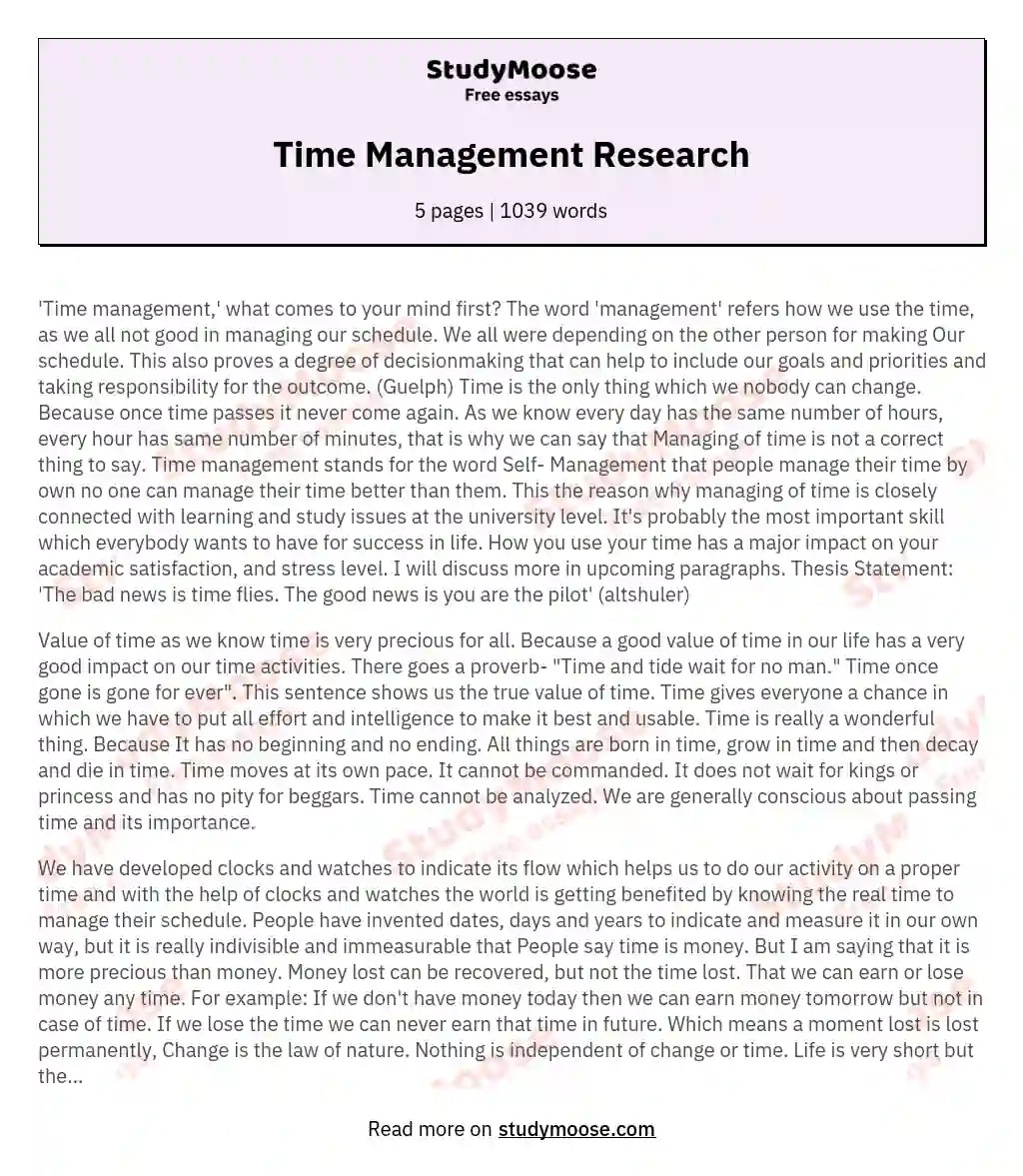 Time Management Research Paper Free Essay Example