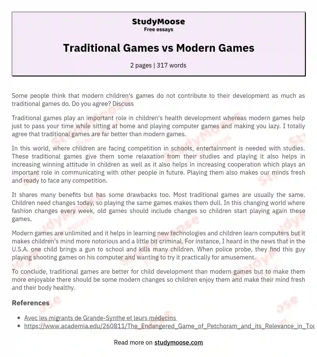 Traditional Games vs Modern Games Free Essay Example