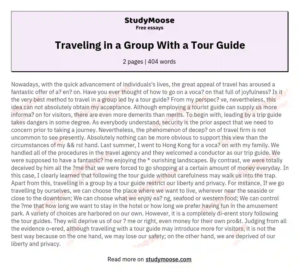 Traveling in a Group With a Tour Guide Free Essay Example