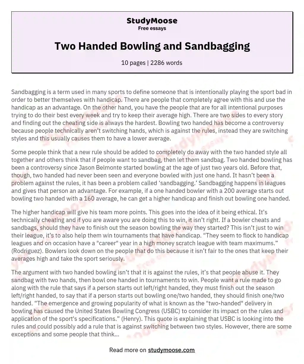 Two Handed Bowling and Sandbagging Free Essay Example
