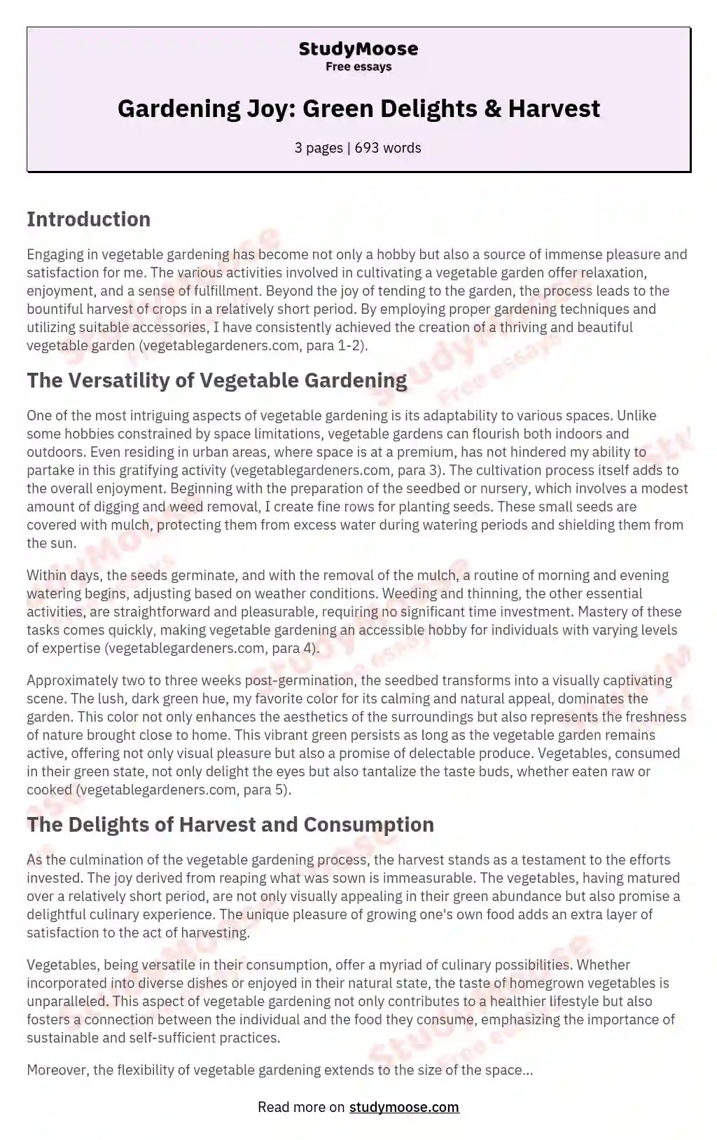 Gardening Joy Green Delights & Harvest Free Essay Example