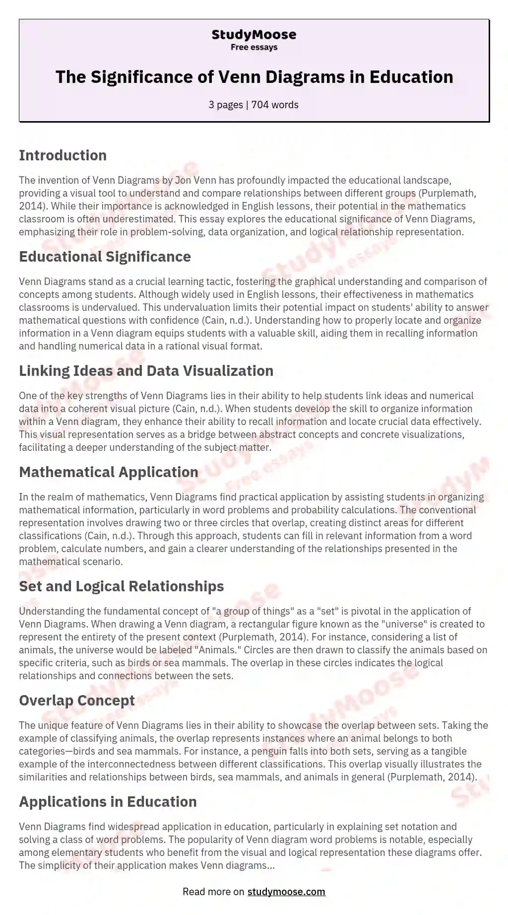 Venn Diagram Paper - Free Essay Sample