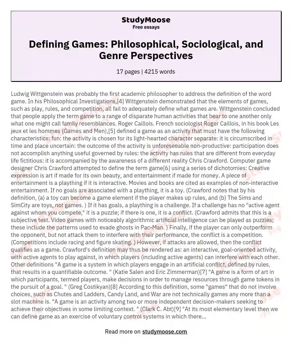 Defining Games Philosophical, Sociological, and Genre Perspectives