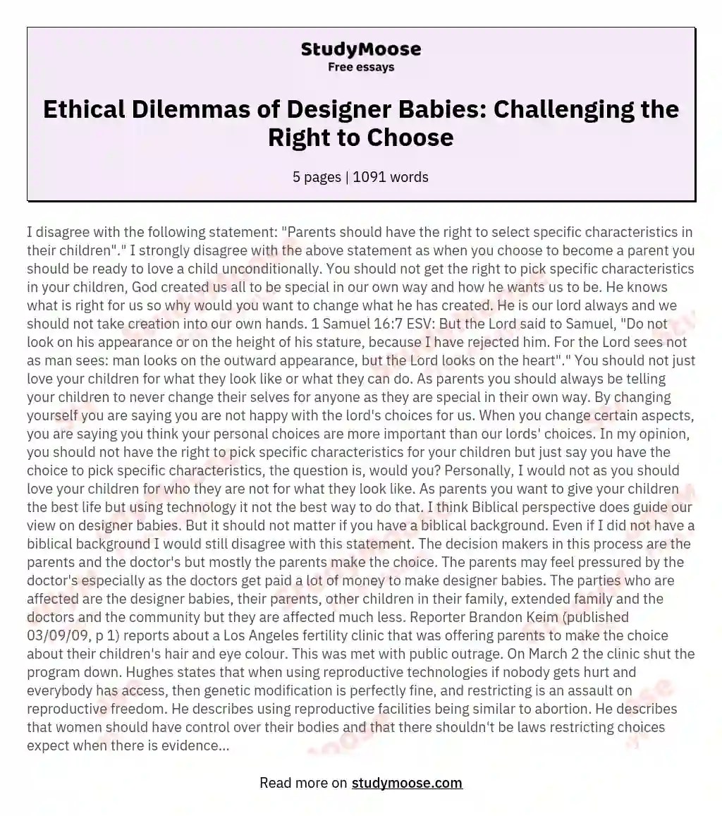 Ethical Dilemmas of Designer Babies Challenging the Right to Choose