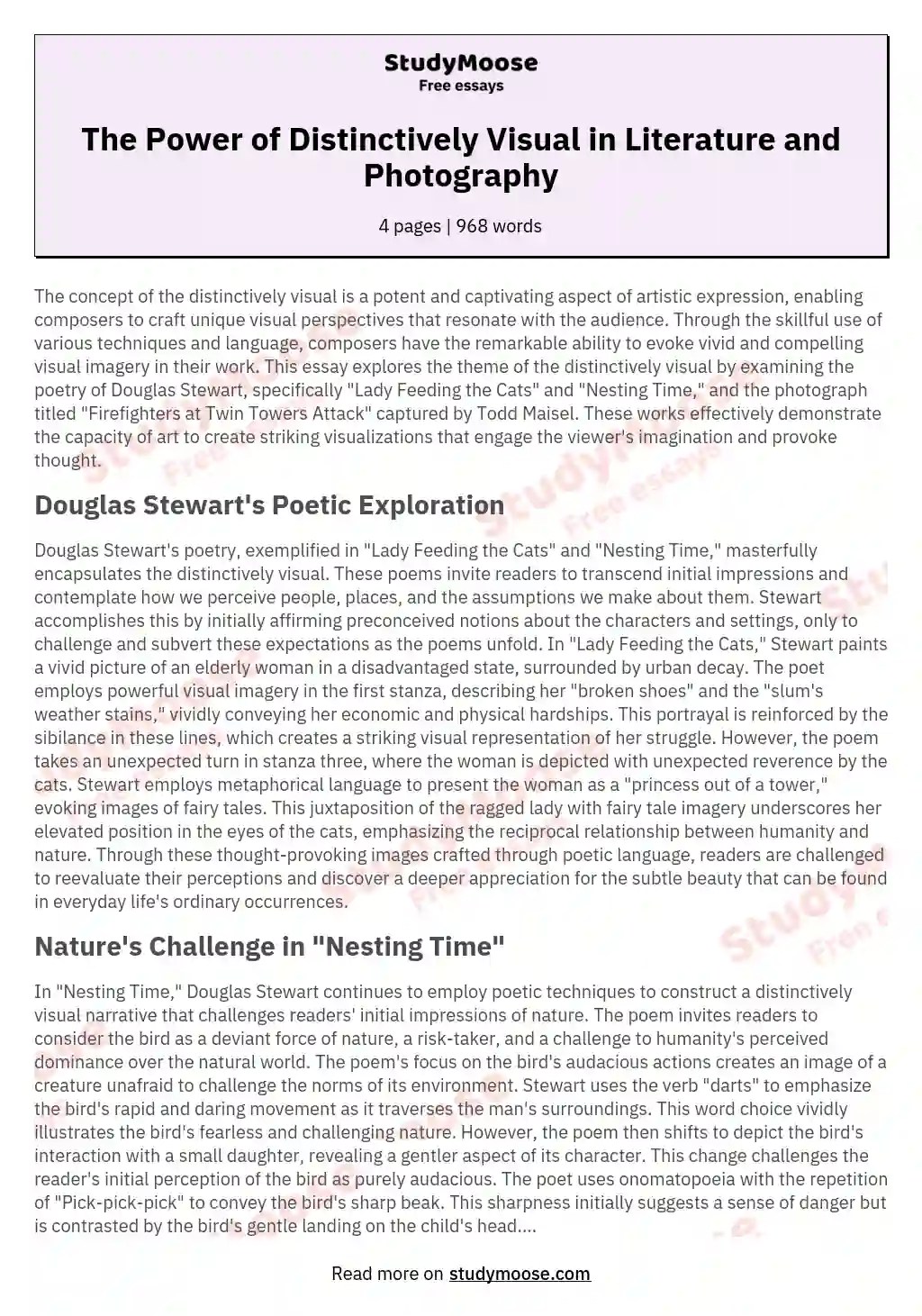 The Power of Distinctively Visual in Literature and Photography Free