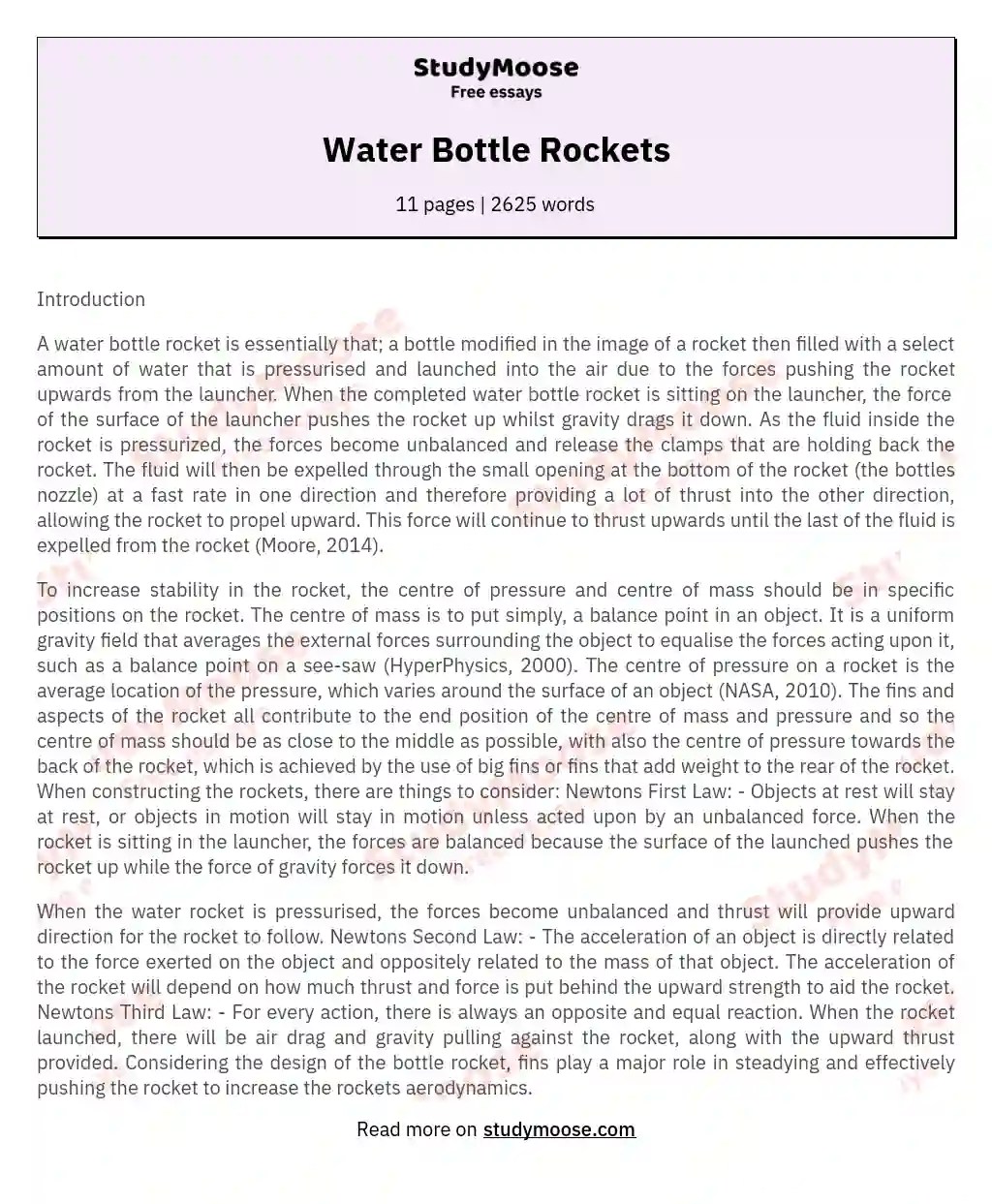 Water Bottle Rockets Free Essay Example