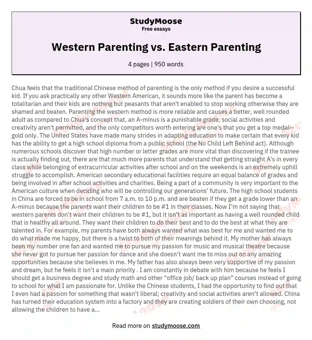 Western Parenting vs. Eastern Parenting Free Essay Example