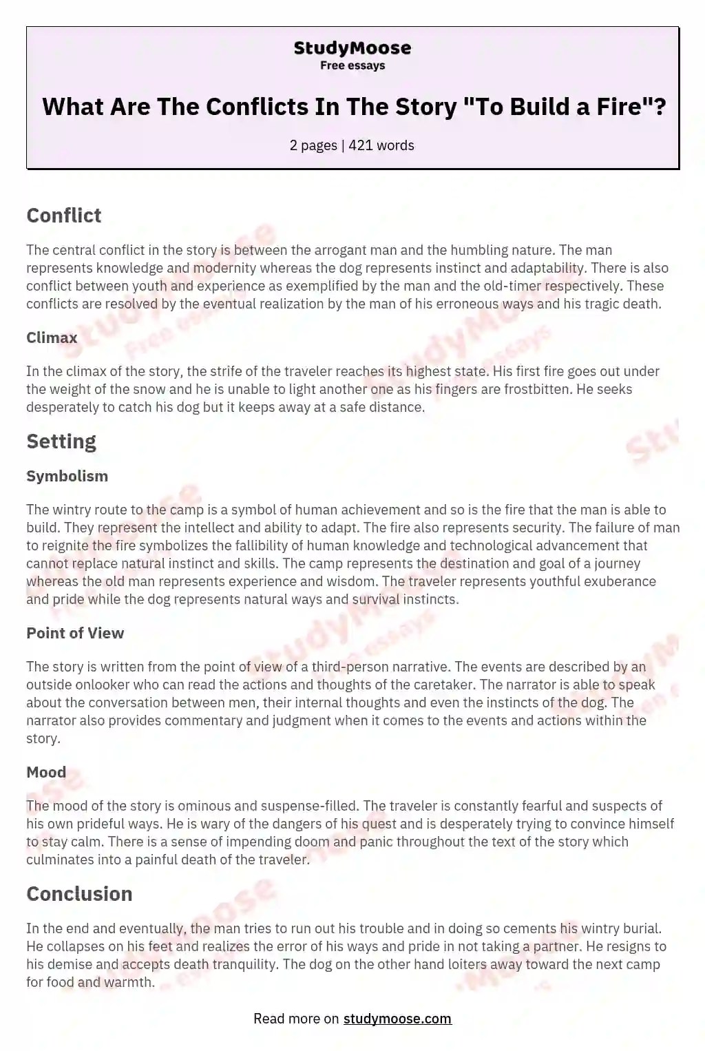 What Are The Conflicts In The Story "To Build a Fire"? Free Essay Example