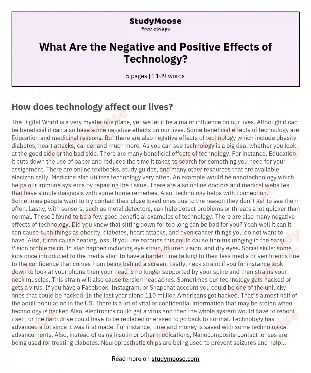 What Are the Negative and Positive Effects of Technology? Free Essay
