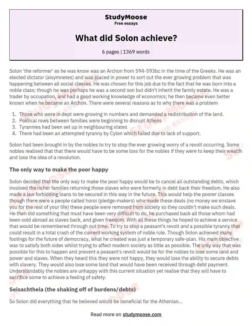 What did Solon achieve? Free Essay Example