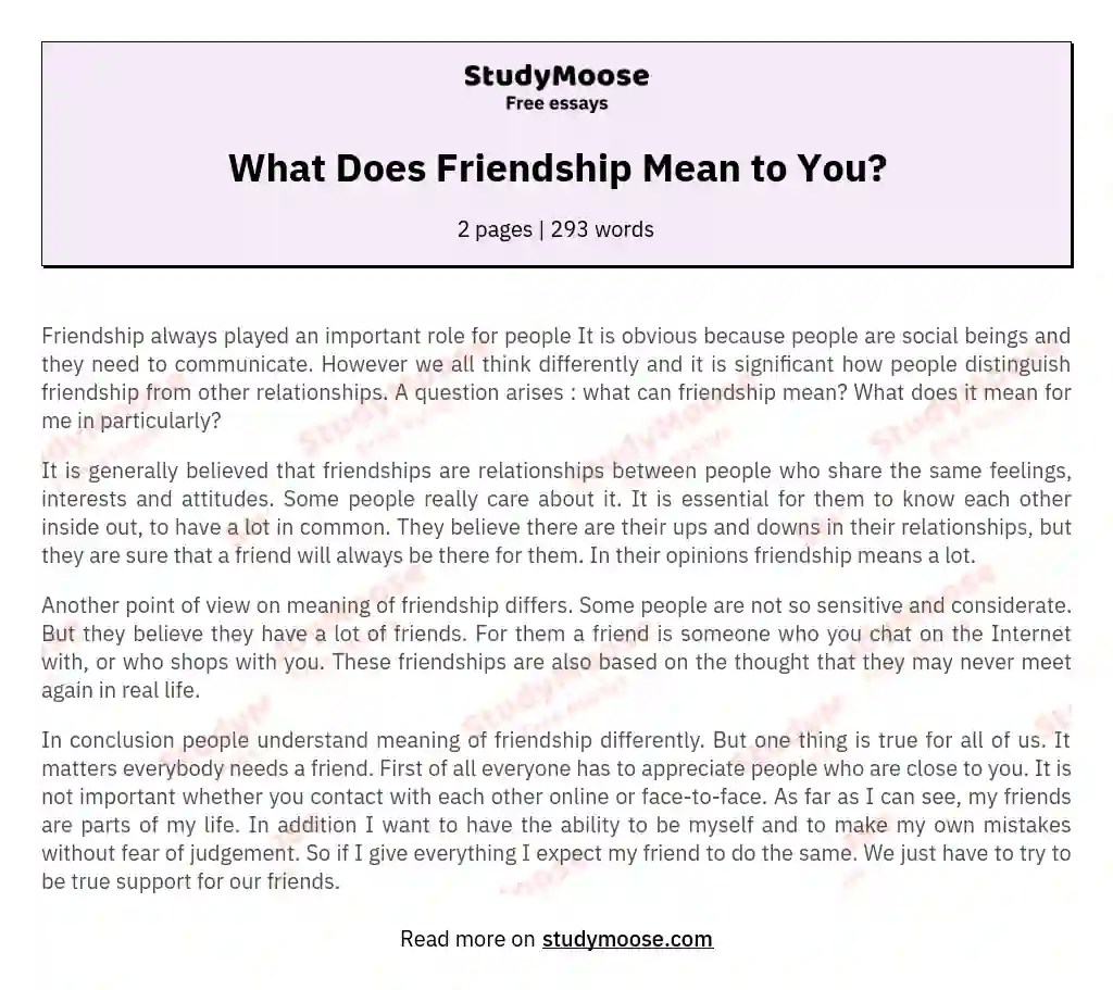 What Does Friendship Mean to You? Free Essay Example