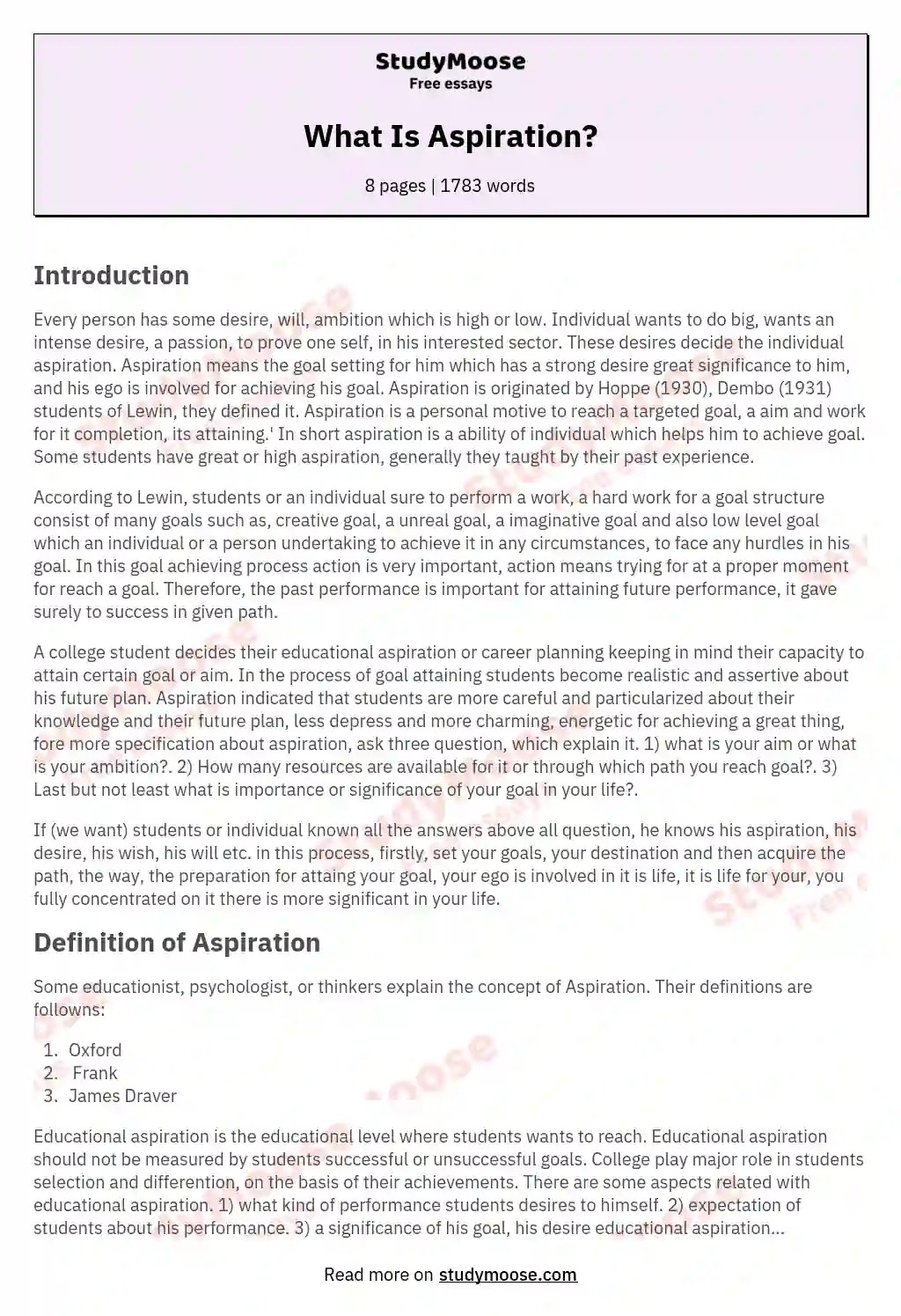 What Is Aspiration? Free Essay Example