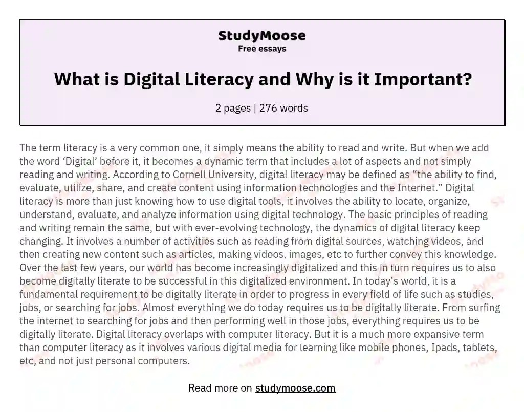 What is Digital Literacy and Why is it Important? Free Essay Example