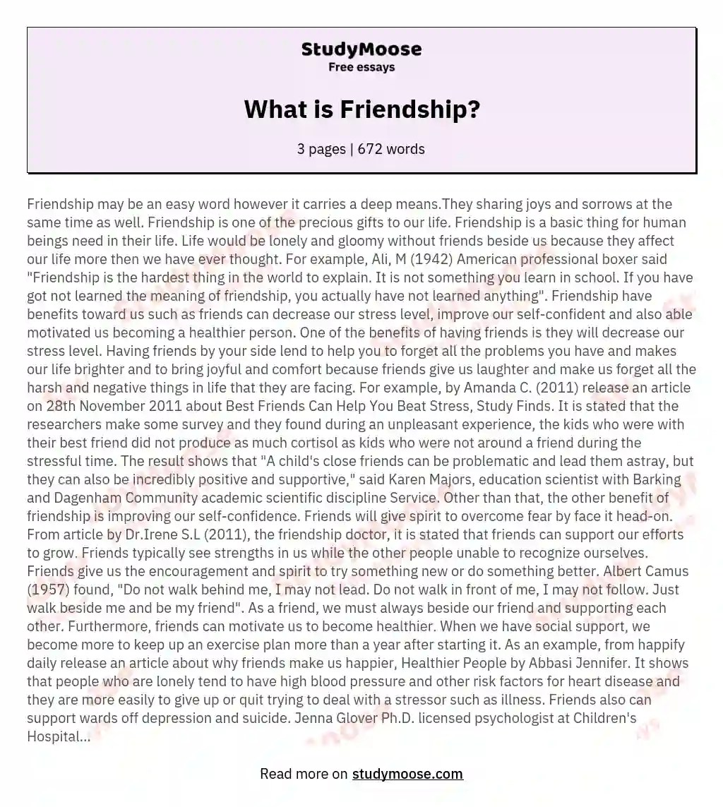 What is Friendship? Free Essay Example
