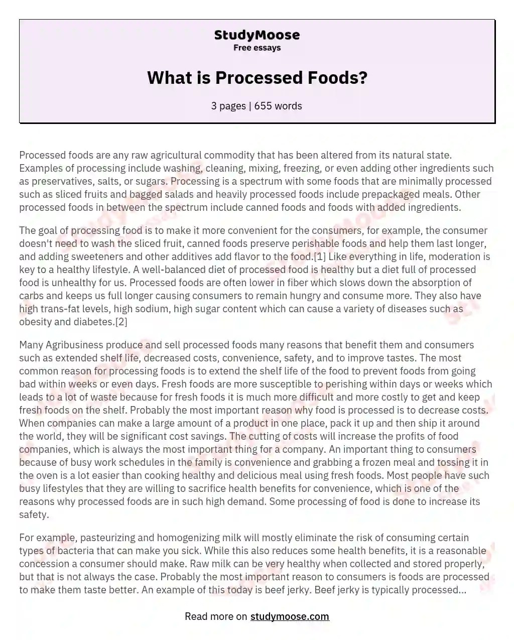 What is Processed Foods? Free Essay Example