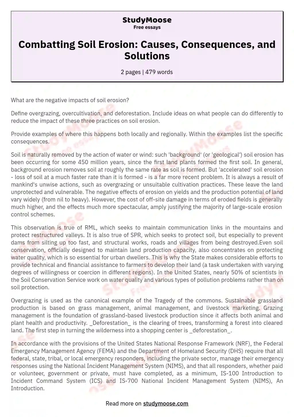 Combatting Soil Erosion Causes, Consequences, and Solutions Free Essay