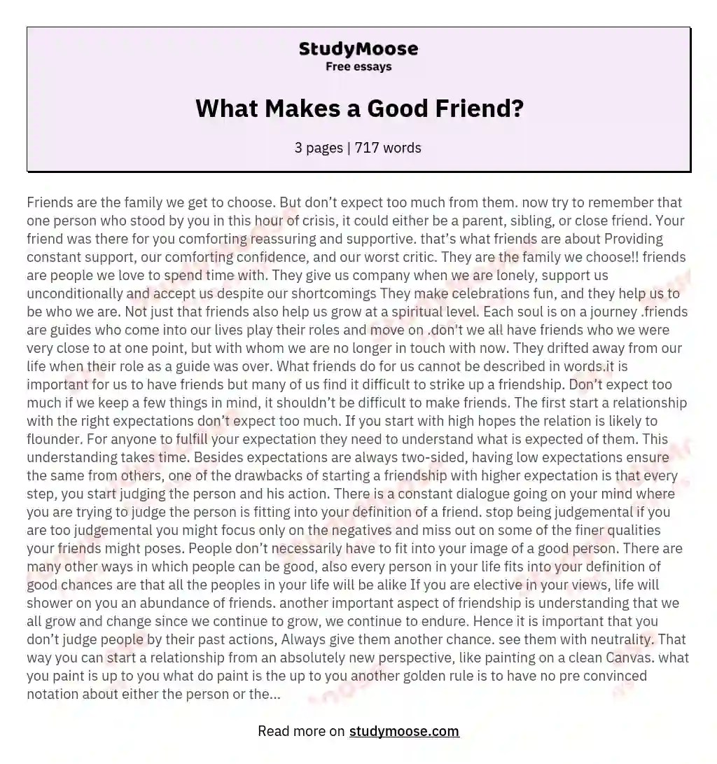 What Makes a Good Friend? Free Essay Example