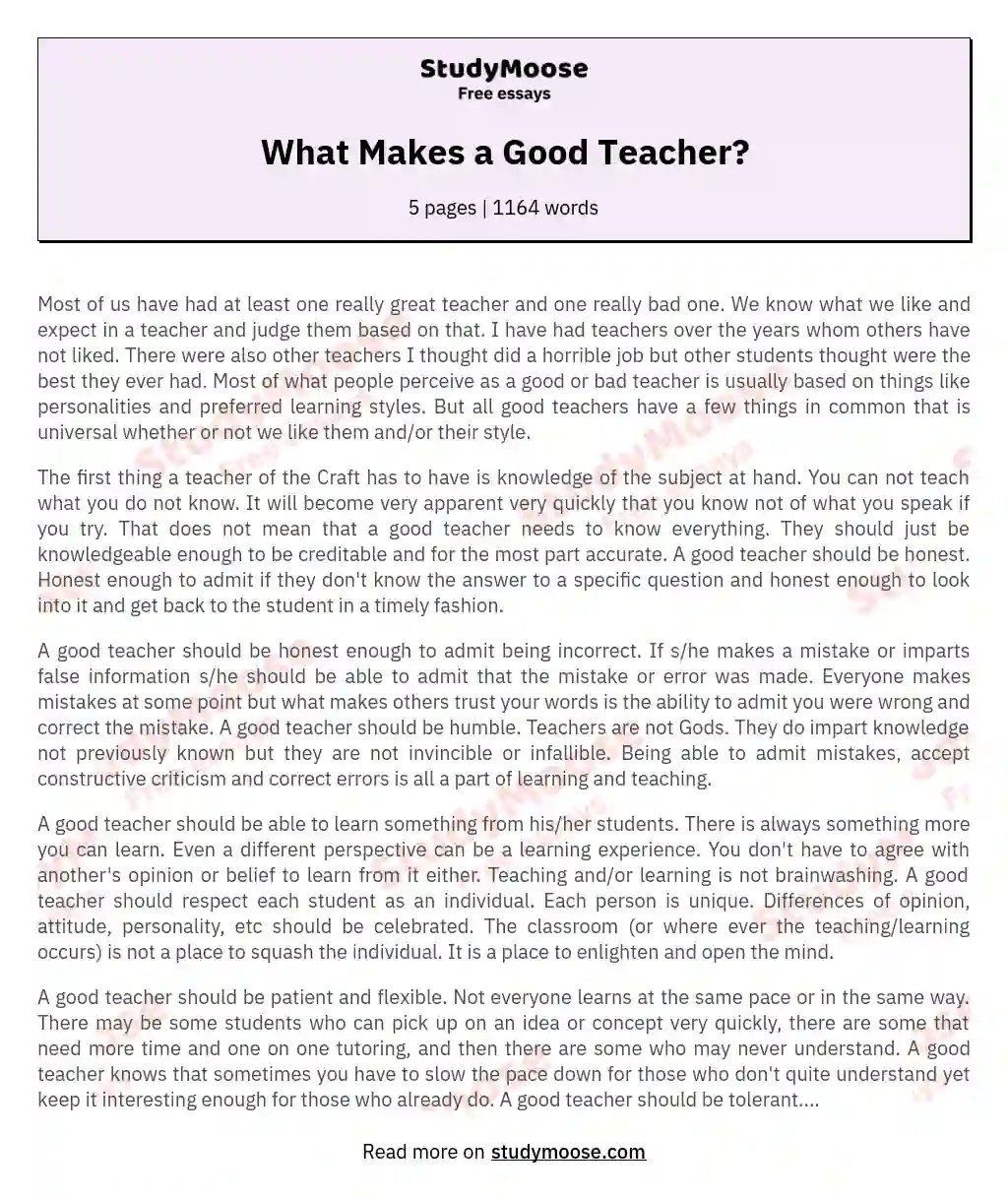 What Makes a Good Teacher? Free Essay Example