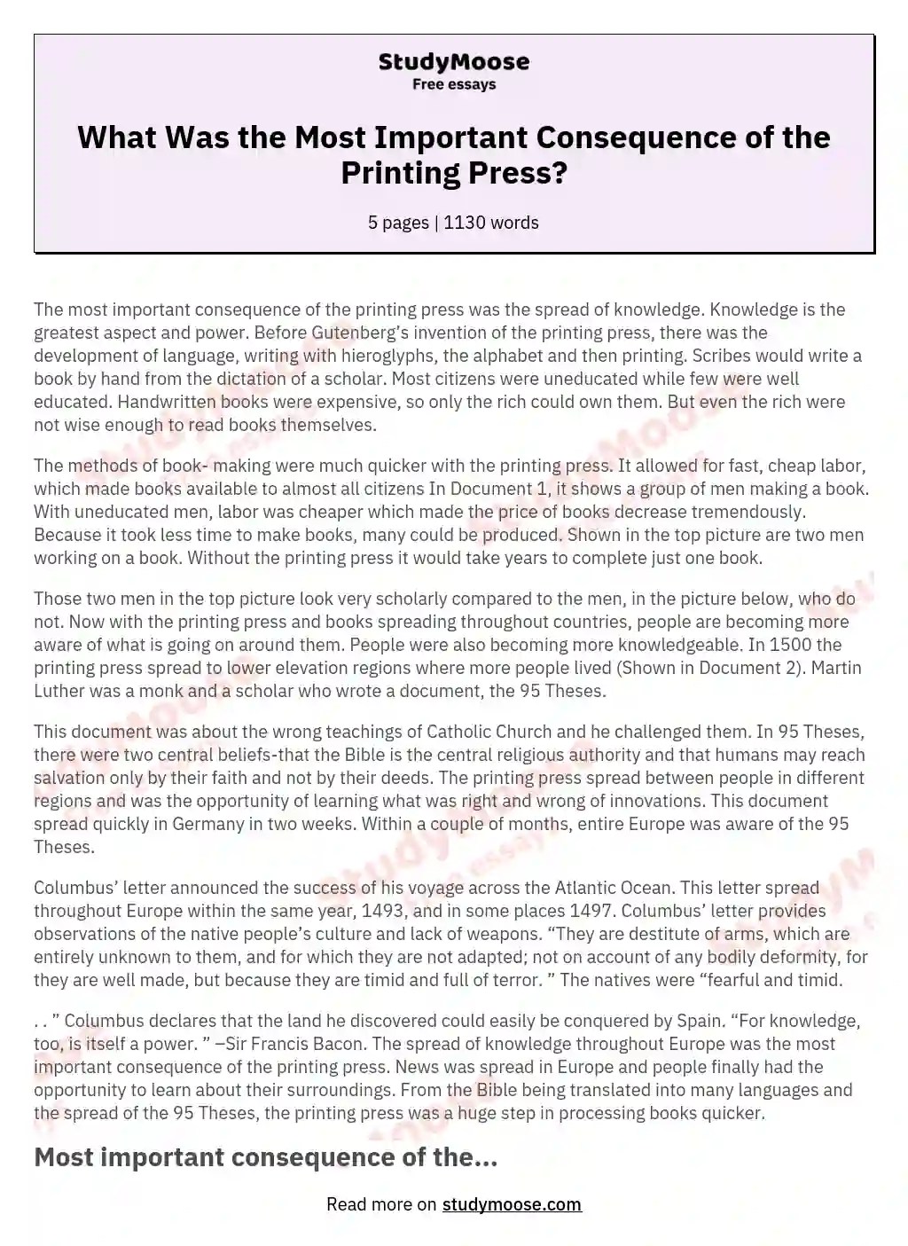 What Was the Most Important Consequence of the Printing Press? Free Essay Example