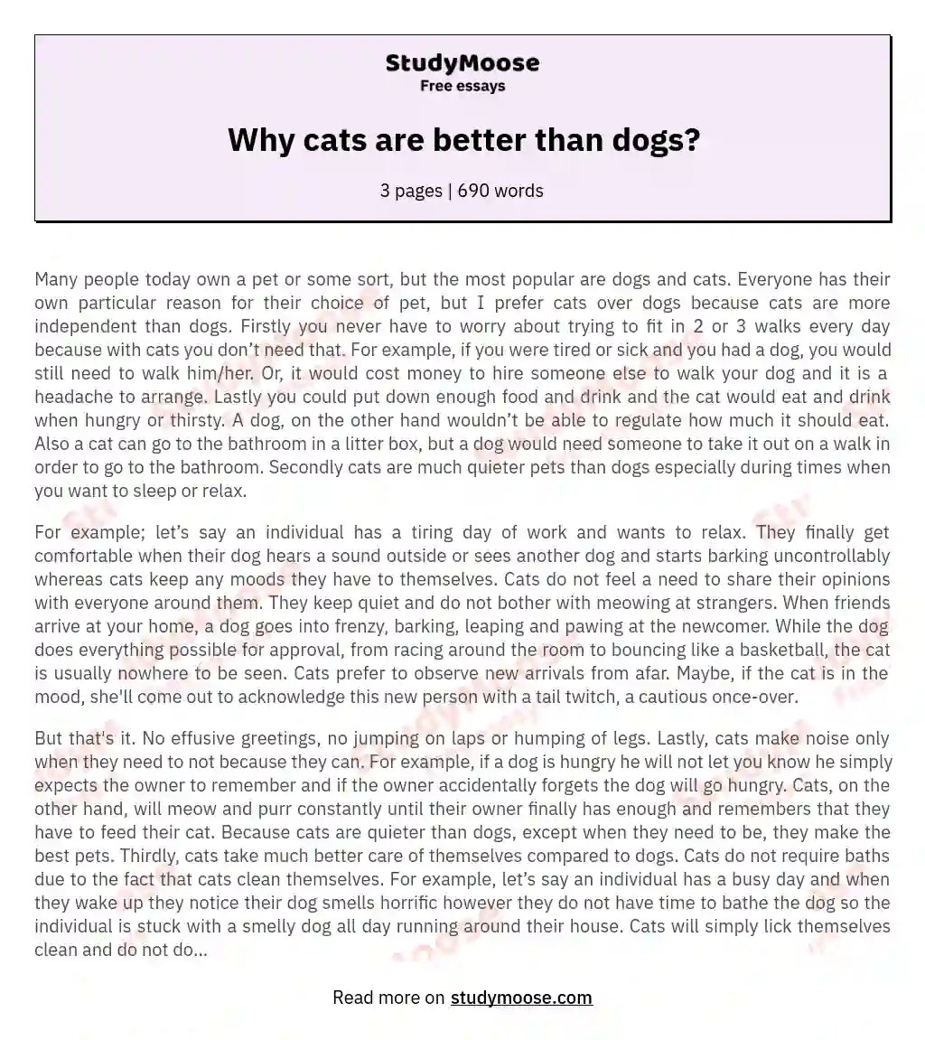 Why cats are better than dogs? Free comparison essay example, compare