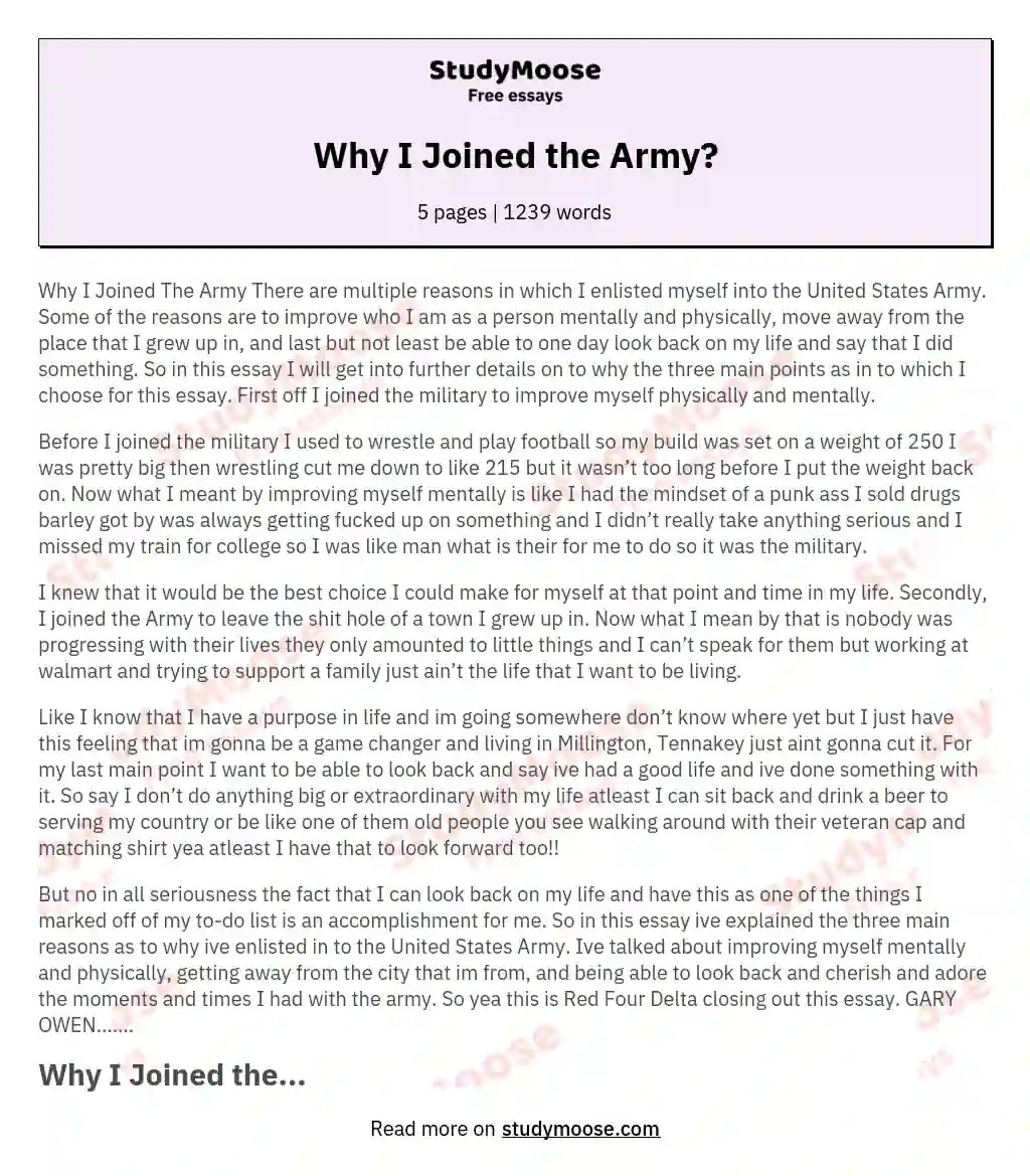 Why I Joined the Army? Free Essay Example